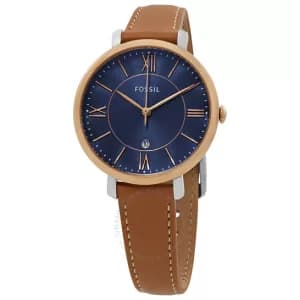 Image of Fossil Womens Jacqueline Three-Hand Date Luggage Leather Watch - Brown