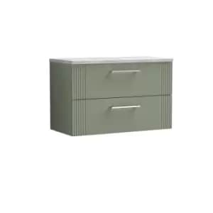 Image of Nuie Deco 800mm Wall Hung 2 Drawer Vanity & Bellato Grey Laminate Top - Satin Reed Green