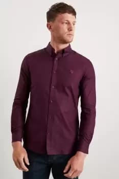 Image of Mens Burgundy Slim Fit Long Sleeve Oxford Shirt