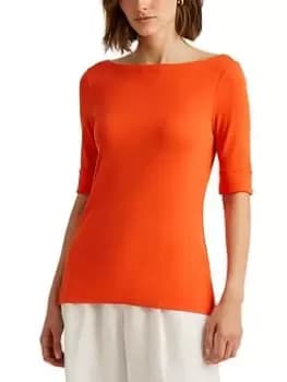 Image of Lauren by Ralph Lauren Judy Elbow Sleeve Knit Top - Orange Size XS Women