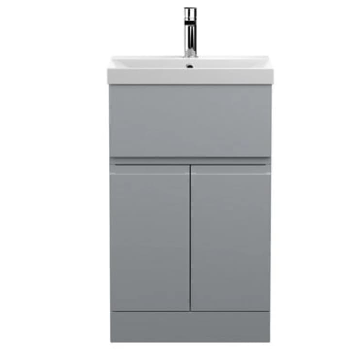 Image of Nuie Hudson Reed Urban Floor Standing 2 Door 1 Drawer Vanity Unit With Thin-Edge Basin, Modern Vanity Unit In Satin Grey, 500mm