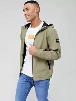 Image of Calvin Klein Crinkle Nylon Hooded Blouson Jacket, Khaki, Size 2XL, Men