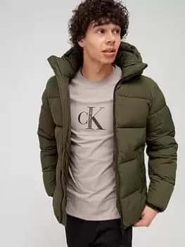 Image of Calvin Klein Crinkle Nylon Padded Jacket - Dark Olive , Dark Olive, Size 2XL, Men