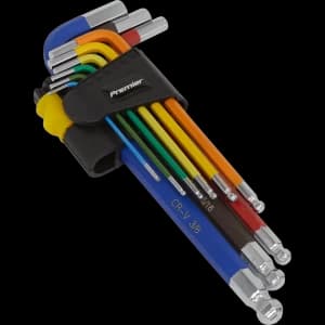 Image of Sealey 9 Piece Colour Coded Long Ball End Hex Key Set Imperial