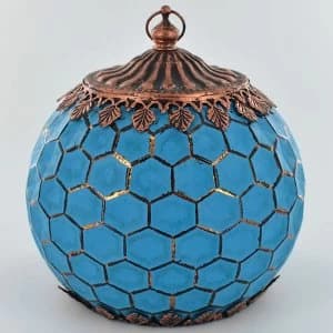 Image of LED Lantern Blue Geometric Pattern H17cm