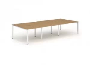 Image of B2B White Frame Bench Desk 1200 Oak (6 Pod)