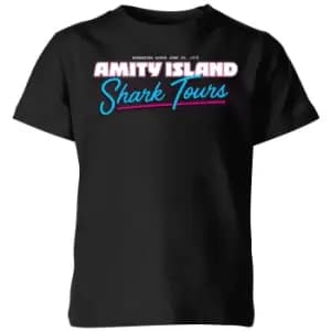 Image of Jaws Amity Island Shark Tour Kids T-Shirt - Black - 11-12 Years
