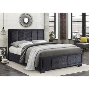 Image of Hannover Black Crushed Velvet Fabric Upholstered Bed Frame 5ft Kingsize 150cm - Birlea