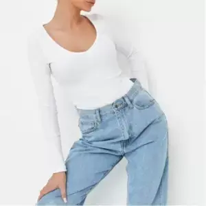 Image of Missguided Rib V Neck Fitted T Shirt - White