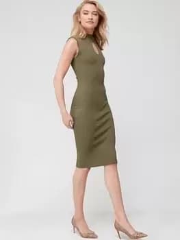 Image of Guess Marion Key Hole Detail Ribbed Dress - Green, Size XL, Women