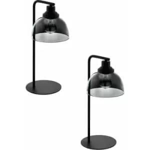Image of 2 pack Table Lamp Colour Black Shade Black Transparent Glass Vaporized E27 60W