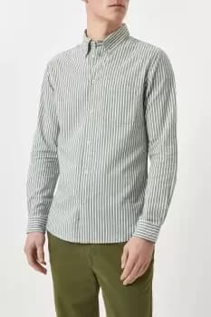 Image of Mens Green Long Sleeve Striped Pocket Shirt