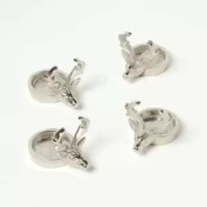 Image of Homescapes - Set of 4 Stag Christmas Tea Light Holders - Silver