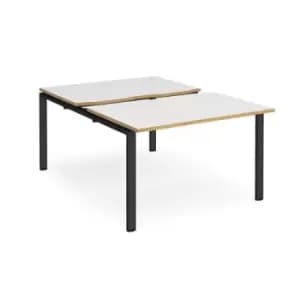Image of Bench Desk 2 Person Rectangular Desks 1200mm With Sliding Tops White/Oak Tops With Black Frames 1600mm Depth Adapt