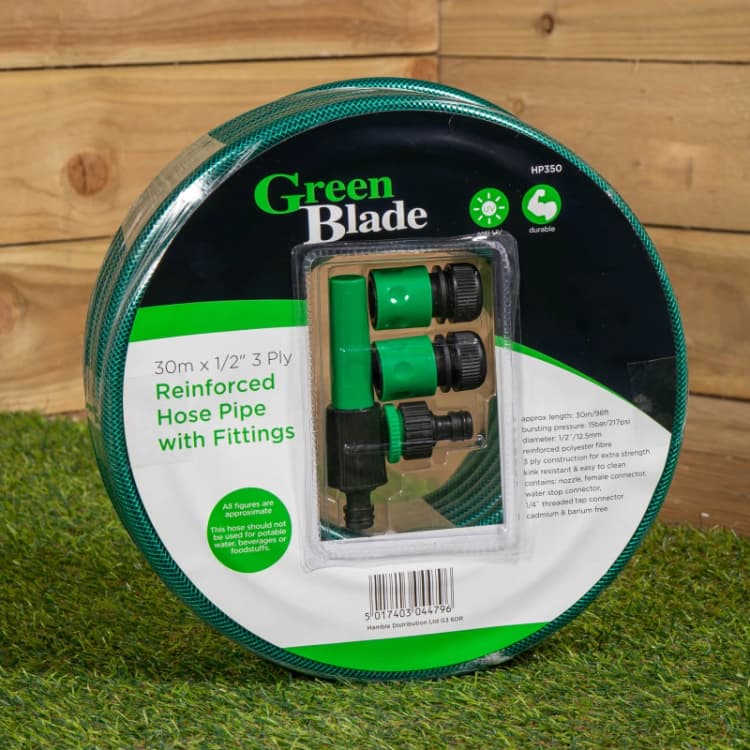 Image of 30m Reinforced Kink Resistant Garden Hose Pipe with Connectors