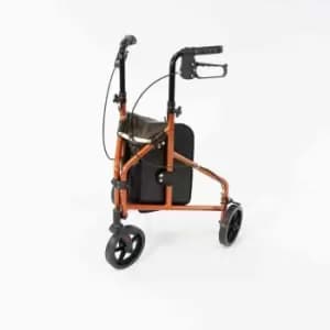 Image of NRS Healthcare Aluminium Lightweight Folding 3 Wheel Rollator Walking Aid with Bag - Orange