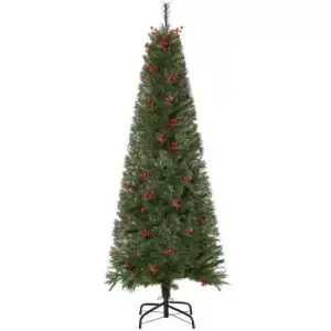 Image of Artificial Christmas Tree with Realistic Branches and Red Berries 7ft, Green