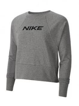 Image of Nike Training Get Fit Logo Sweat Top - Carbon Heather , Carbon Heather, Size 2XL, Women