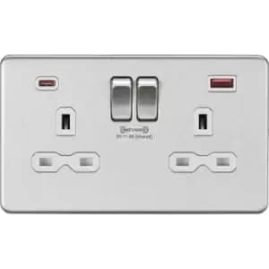 Image of MLA Knightsbridge 13A 2 Gang DP Socket With Dual USB Fastcharge Brushed Chrome W/White Insert - SFR9909BCW