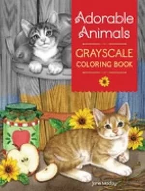 Image of adorable animals grayscale coloring book