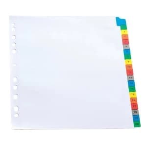 Image of Elba A4 Index 1-20 Multipunched Mylar-reinforced Multicolour Tabs