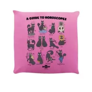 Image of Spooky Cat A Guide To Horoscopes Cushion (One Size) (Pink/Grey/Black)