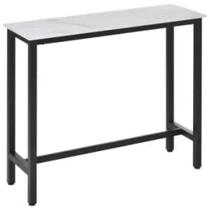 Image of HOMCOM Bar Table Breakfast Marble Grain Dining Table Coffee Table with Adjustable Footpads, 120x40x100cm, White & Black