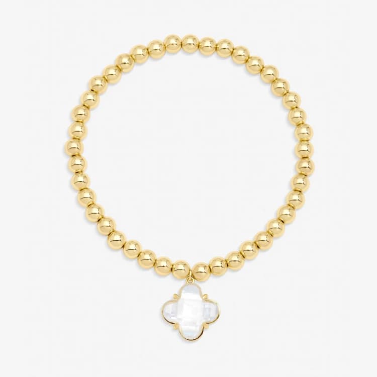 Image of Jon Richard Womens Gold Polished & Crystal Clover Stretch Bracelet Gold Female One Size