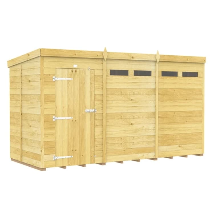 Image of Buttercup Farm 12 x 5 Feet Pent Security Shed - Single Door - L147 x W358 x H201cm in Brown Brown Unisex