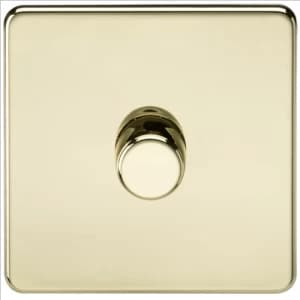 Image of KnightsBridge 60-400W 1G 2 Way 230V Screwless Polished Brass Electric Dimmer Switch