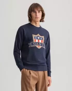 Image of GANT Men Banner Shield Crew Neck Sweatshirt (L) Blue