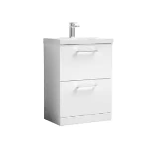 Image of Nuie Arno 600mm Floor Standing 2 Drawer Vanity & Thin-Edge Basin Gloss White