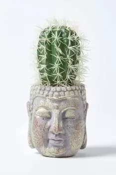 Image of Echioncactus Artificial Cactus in Decorative Buddha Head Stone Pot