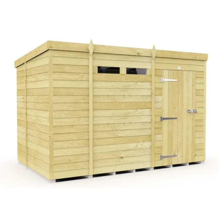 Image of Buttercup Farm 11 x 6 Feet Pent Security Shed - Single Door - L178 x W329 x H201cm in Brown Brown Unisex