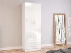 Image of Birlea Lynx White High Gloss 2 Door 2 Drawer Double Wardrobe Flat Packed