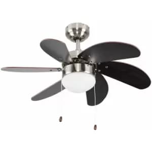 Image of Minisun - Chrome & Wood 30 6 Blade Ceiling Fan + Flush Light + Remote Control