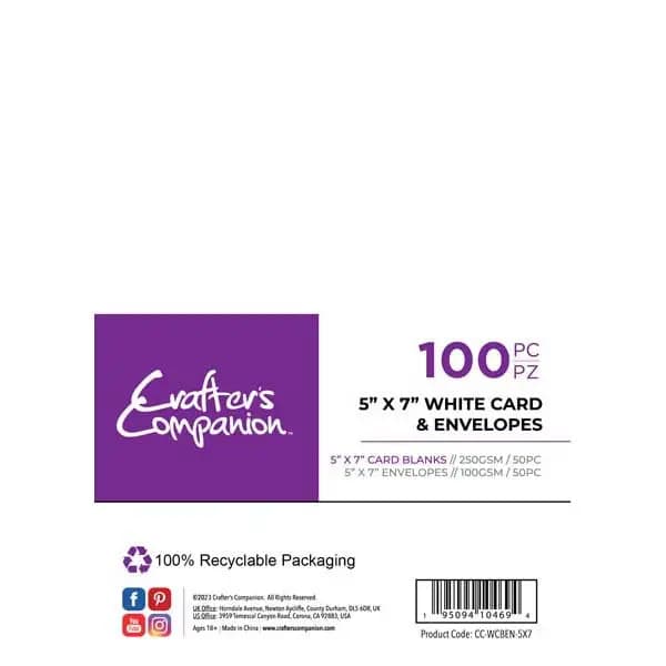 Image of Crafter's Companion 5" x 7" Card Blanks & Envelopes White 250 GSM Pack of 50