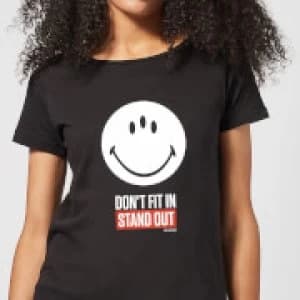 Image of Smiley World Slogan Don't Fit In, Stand Out Womens T-Shirt - Black - XXL