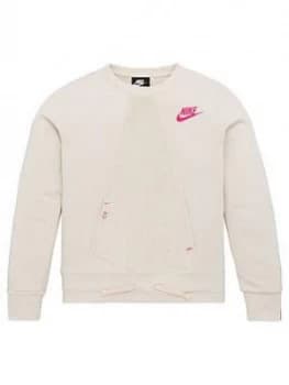 Image of Nike Sportswear Older Girls Heritage Crew Neck Sweat - Cream, Size L, 12-13 Years, Women