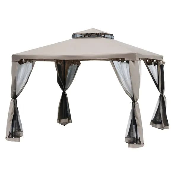Image of Outsunny 3 x 3m Metal Gazebo Garden Outdoor 2-Tier Roof Marquee Party Brown