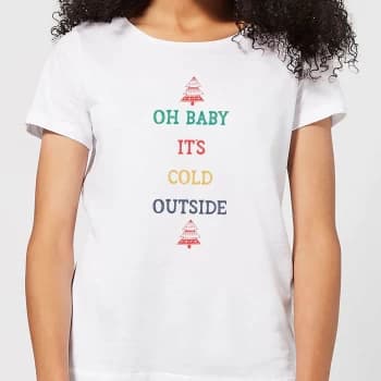 Image of Oh Baby It's Cold Outside Womens Christmas T-Shirt - White - 4XL