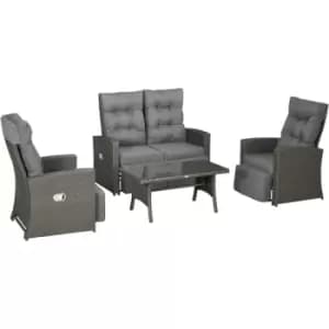 Image of Outsunny 4 Piece Rattan Garden Furniture Set with Sofa, Glass Table, Grey - Grey