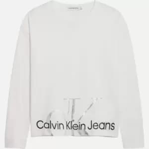 Image of Calvin Klein Girlong Sleeve Metallic Monogram Long Sleeve T-Shirt - Bright White - 12 Years