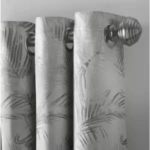Image of Fiji Eyelet Ring Top Curtain Pair Fully Lined Curtains Silver 90x108 Jacquard - Silver