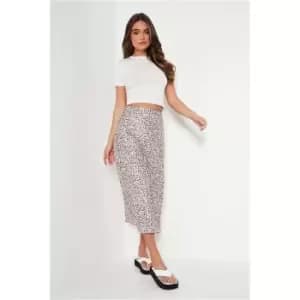 Image of I Saw It First White Floral Satin Maxi Skirt - Blue