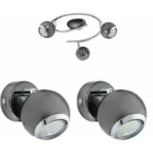 Image of Ceiling Spot Light & 2x Matching Wall Lights Black Nickel Round Adjustable Lamp
