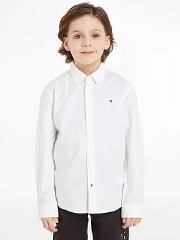 Image of Tommy Hilfiger Boy's Oxford Long Sleeve Shirt - White White 11 - 12 Years