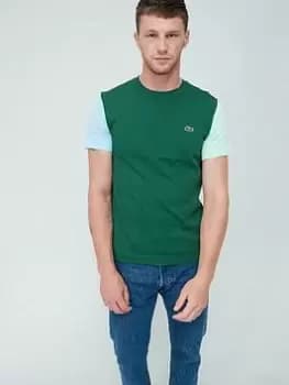 Image of Mens Lacoste Regular Fit Colour-block Cotton Jersey T-Shirt Size 9 - 4XL Green / Blue / Light Green