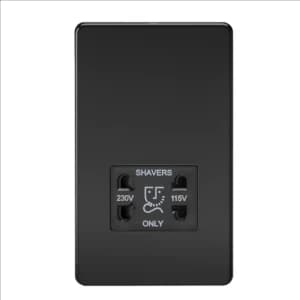 Image of KnightsBridge Screwless Matt Black Shaver Socket Dual Voltage 115/230V - Black Insert