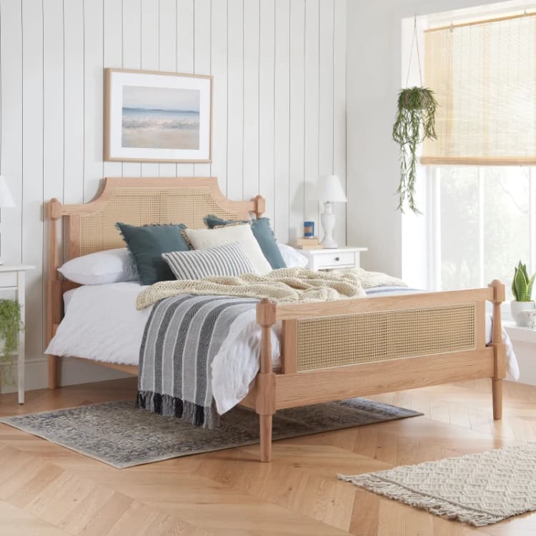 Image of Birlea Geneva 5ft King Size Rattan and Oak Wooden Bed Frame